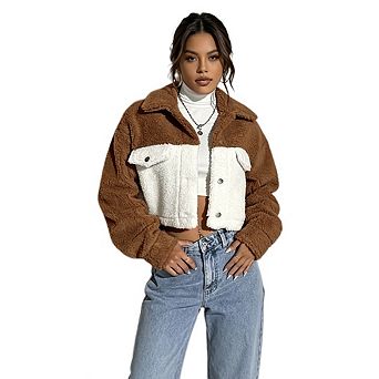 Women's Long Sleeve Fleece Jacket Dropped Shoulder Button Front Sherpa Lined Winter Coat