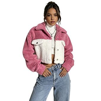 Women's Long Sleeve Fleece Jacket Dropped Shoulder Button Front Sherpa Lined Winter Coat