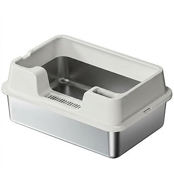 Enclosed Stainless Steel Cat Litter Box with Lid, High-Sided for Big Cats, Include Scoop, Easy Clean