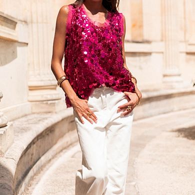 Women's Sequin Top Sleeveless Sparkly Tank Tops Vest