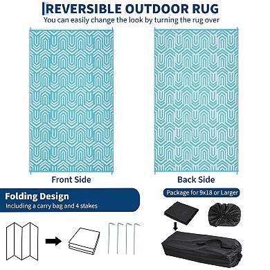 Modern Outdoor Plastic Mat, Geometric Striped Rug, Easy Care Portable Low Pile Carpet