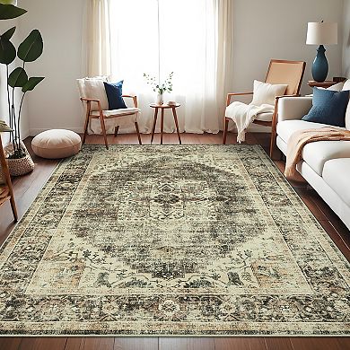 Polyester Imitation Cashmere Persian Washable Area Rug Flower Printed Rectangular Foldable Rug
