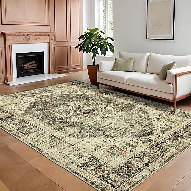 Polyester Imitation Cashmere Persian Washable Area Rug Flower Printed Rectangular Foldable Rug