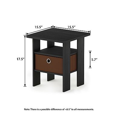 Furinno 15.51" x 15.5" x 17.52" Wood Nightstand Bedside Table with Drawer & Shelf
