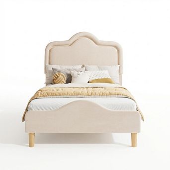 Princess Style Soft Upholstered Platform Bed Frame with Adjustable LED Headboard & Footboard