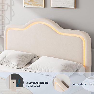 Princess Style Soft Upholstered Platform Bed Frame with Adjustable LED Headboard & Footboard