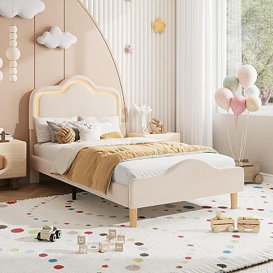Princess Style Soft Upholstered Platform Bed Frame with Adjustable LED Headboard & Footboard