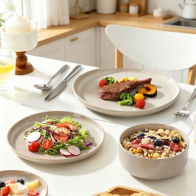 MOEPLSY12-Piece Grey Reactive Glaze Dinnerware Set, Durable Plates and Bowls, Microwave
