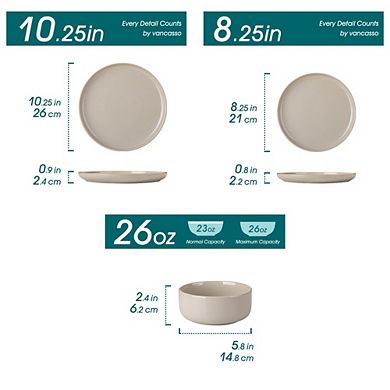 MOEPLSY12-Piece Grey Reactive Glaze Dinnerware Set, Durable Plates and Bowls, Microwave