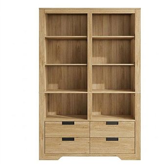 Rustic Storage Bookshelf with 4 Drawers, Home Organizer for Living Room Bedroom Office