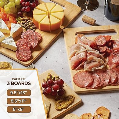 100% Bamboo Cutting Board Set of 3 for Kitchen Food Prep Large Medium Small