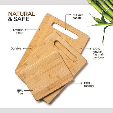 100% Bamboo Cutting Board Set of 3 for Kitchen Food Prep Large Medium Small