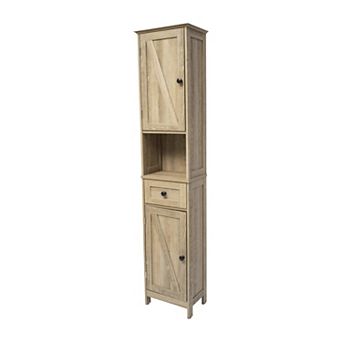 Flash Furniture Farmhouse Freestanding Linen Tower with Shelves, Drawer, and Doors