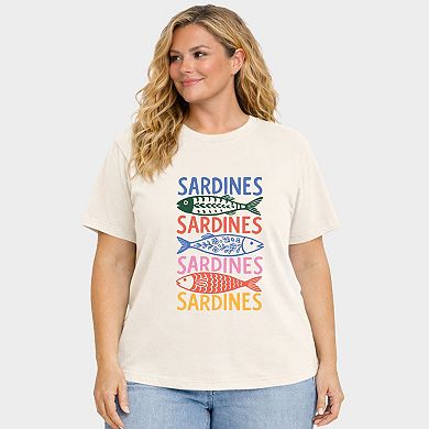 Sardines Colorful Stacked - Women's Plus Sized Garment Dyed Graphic T-Shirt
