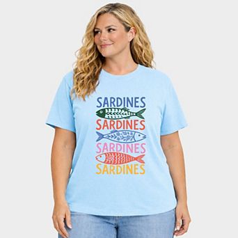 Sardines Colorful Stacked - Women's Plus Sized Garment Dyed Graphic T-Shirt