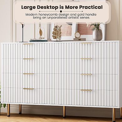 Fluted Modern 8-Drawer Extra Wide Dresser, Massive Storage Chest