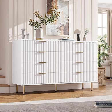 Fluted Modern 8-Drawer Extra Wide Dresser, Massive Storage Chest