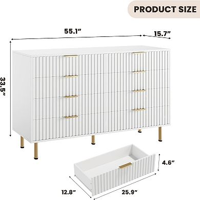 Fluted Modern 8-Drawer Extra Wide Dresser, Massive Storage Chest
