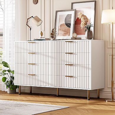 Fluted Modern 8-Drawer Extra Wide Dresser, Massive Storage Chest