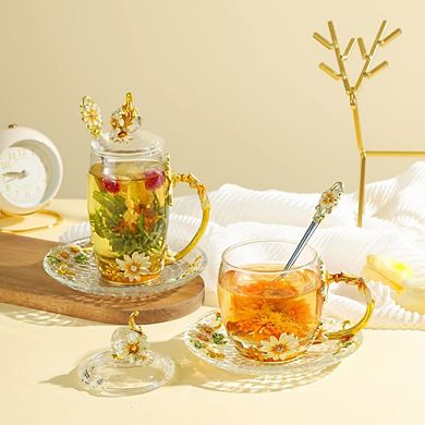 Vintage Daisy Glass Tea Mug With Lid— Mother's Day Gift