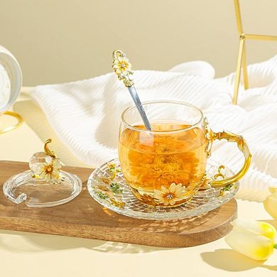 Vintage Daisy Glass Tea Mug With Lid— Mother's Day Gift