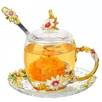 Vintage Daisy Glass Tea Mug With Lid— Mother's Day Gift