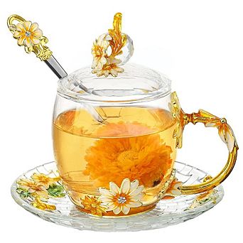 Vintage Daisy Glass Tea Mug With Lid— Mother's Day Gift