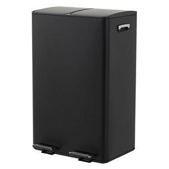 Dual Compartment Kitchen Trash Can, Stainless Steel, Removable Buckets, Soft-Close Lid