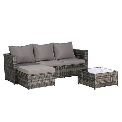 Eazegath 2-Piece Outdoor Wicker L-Shaped 3-Seat Sofa Set with Coffee Table and Cushions