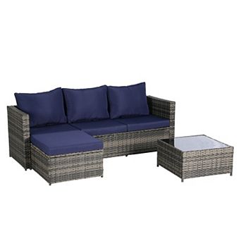 Eazegath 2 pc Outdoor Wicker L-Shaped 3-Seat Sofa Set with Coffee Table and Cushions