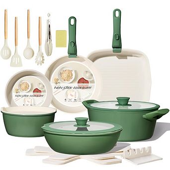 MOEPLSY23 pc Green Ceramic Nonstick Cookware Detachable Handle Induction Oven Safe