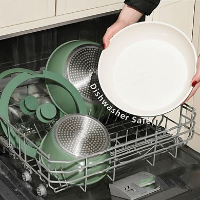 MOEPLSY23-Piece Green Ceramic Nonstick Cookware Detachable Handle Induction Oven Safe