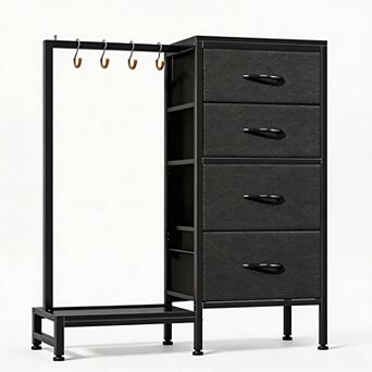 3-in-1 Dresser w/ Hanging Rail, Fabric Drawers &Open Shelf, Metal Frame Closet Organizer for Bedroom