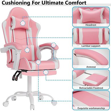 High-Back Ergonomic Gaming Office Chair w/ Footrest, Recline, PU Leather, Lumbar & Headrest