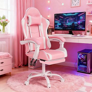 High-Back Ergonomic Gaming Office Chair w/ Footrest, Recline, PU Leather, Lumbar & Headrest