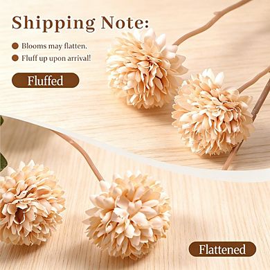 Long Stem Faux Silk Pompon Mums & Eucalyptus Set, 16-Piece Beige Artificial Flowers for Home