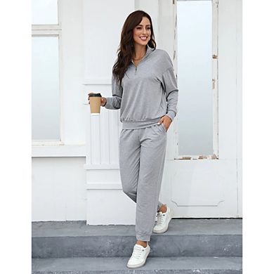 Women's 1/4 Zip Pullover and Joggers 2 Piece Casual Lounge Set