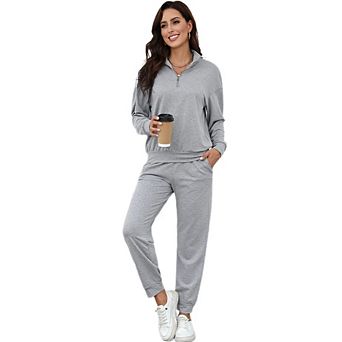 Women's 1/4 Zip Pullover and Joggers 2 pc Casual Lounge Set