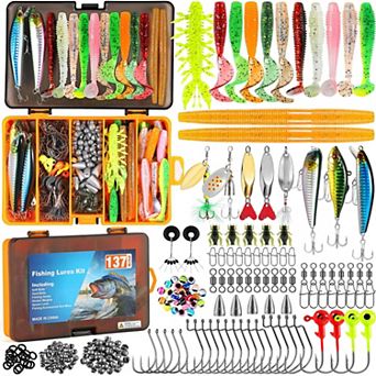 137 pc Fishing Lures Tackle Box Crankbaits Spoon Hooks Weights Gear Kit Bass Freshwater