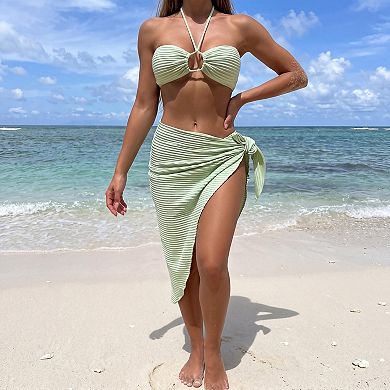Women Halter Bikini Set 3 Piece Swimsuit with Cover Up