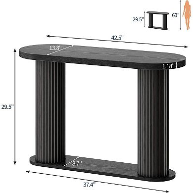 Fluted Console Table, 42.5 Inch Narrow Wood Entryway Table with Storage Shelf