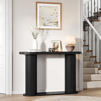 Fluted Console Table, 42.5 Inch Narrow Wood Entryway Table with Storage Shelf