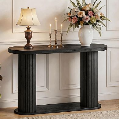 Fluted Console Table, 42.5 Inch Narrow Wood Entryway Table with Storage Shelf