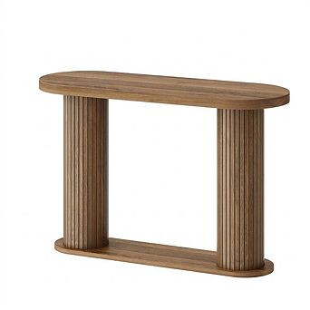Fluted Console Table, 42.5 Inch Narrow Wood Entryway Table with Storage Shelf