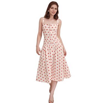 Women Polka Dots Casual Dresse Square Neck Sleeveless A Line Dress