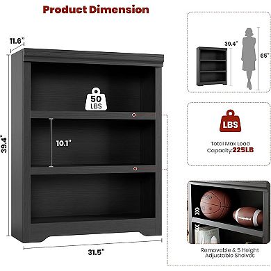 2/3-Tier Bookshelf, Farmhouse Bookcase with Adjustable Shelves, Open Display Storage Rack for Home