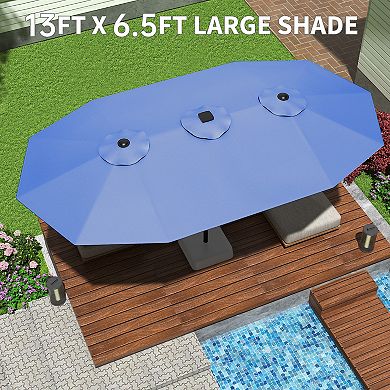 13ft Large Patio Umbrella, Outdoor Double-Sided Rectangle Market Umbrella for Poolside Lawn Backyard