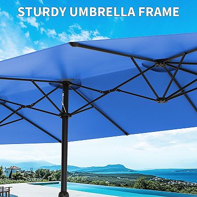 13ft Large Patio Umbrella, Outdoor Double-Sided Rectangle Market Umbrella for Poolside Lawn Backyard