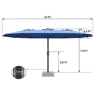 13ft Large Patio Umbrella, Outdoor Double-Sided Rectangle Market Umbrella for Poolside Lawn Backyard
