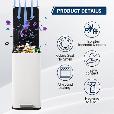 15 L Kitchen Step Trash Can, 4 Gallon Narrow Stainless Steel Waste Bin with Soft-Close Lid